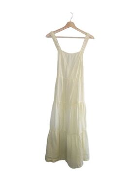 ANTHRO Cloth & Stone 100% Linen Tiered Midi Dress Size S Yellow Spring Summer